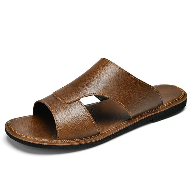 Men's Leather Summer Beach Casual Sandals Slippers
