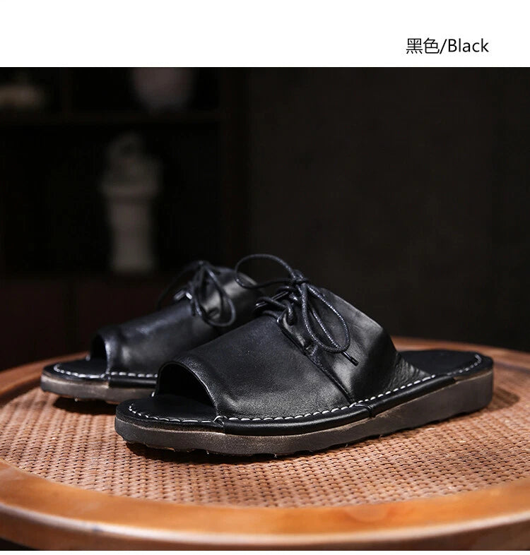 Retro Mens Handmade Real Leather Open Toe Sandal Slippers Shoes Beach Holiday sz