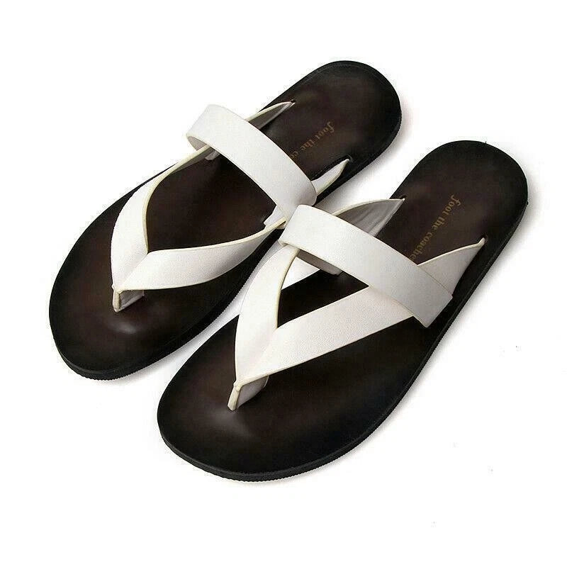 Mens Beach Outdoor Leather Sandals flip flops  Strap Shoes Anti-slip Slippers