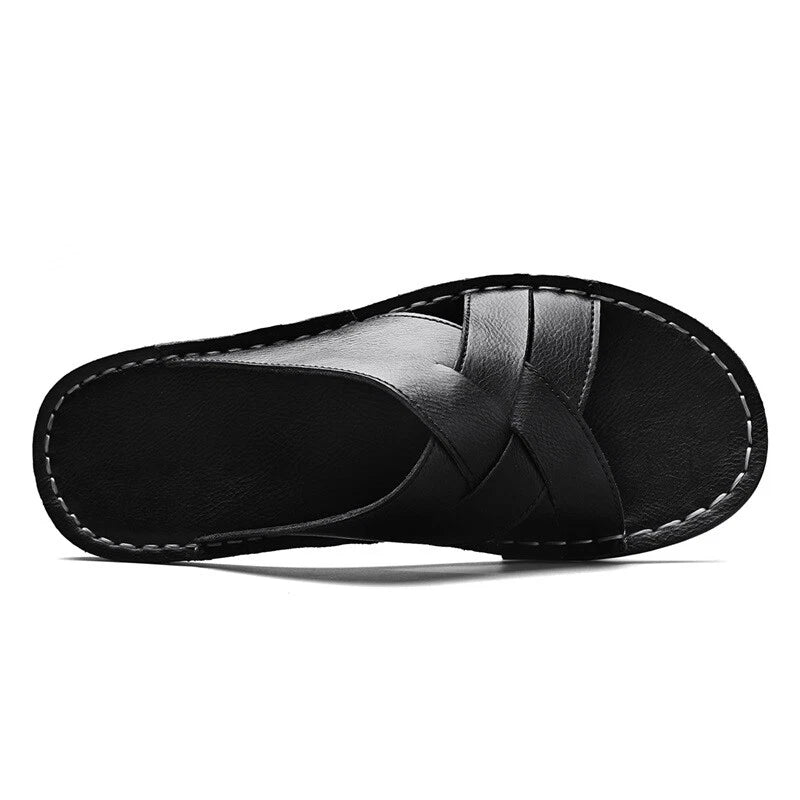 New Mens Casual Leather Sandals Close toe Beach Slippers Slides Outdoor Shoes