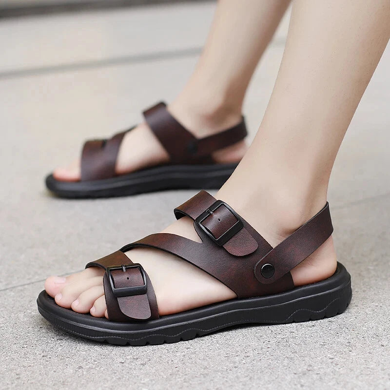 Male Leather Sandals Summer Breathable Slippers Casual Outdoor Flat Beach Shoes