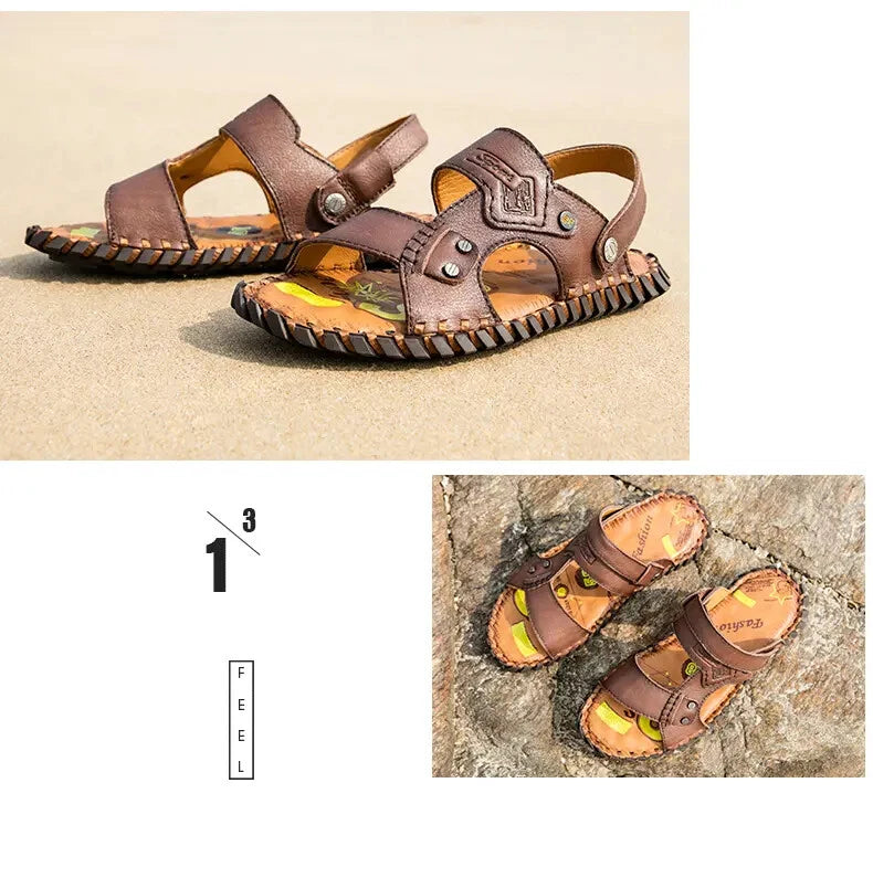 Open Toe Hollow Out Leather Mens Slippers Sandals Beach Holiday Summer Slingback
