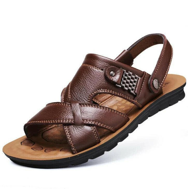 Men's Faux Leather  Sandals Peep Toe Slippers Casual Shoes Plus Sz