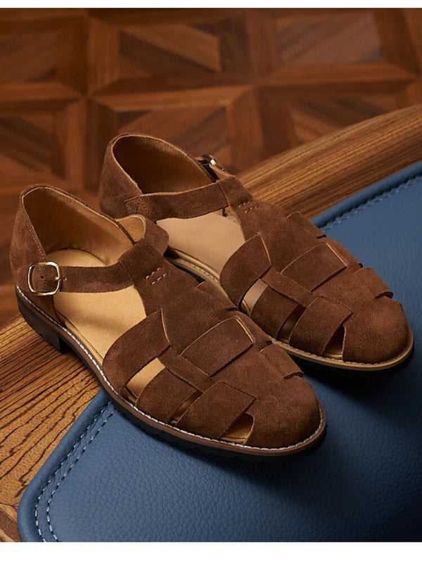 Handmade Mens  Japanese Shoes Summer Suede Buckle Roman Sandals Sz