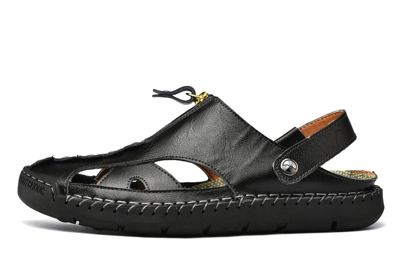 Men's Anti-Slip Leather Sandals, Closed Toe Outdoor Summer Beach Shoes