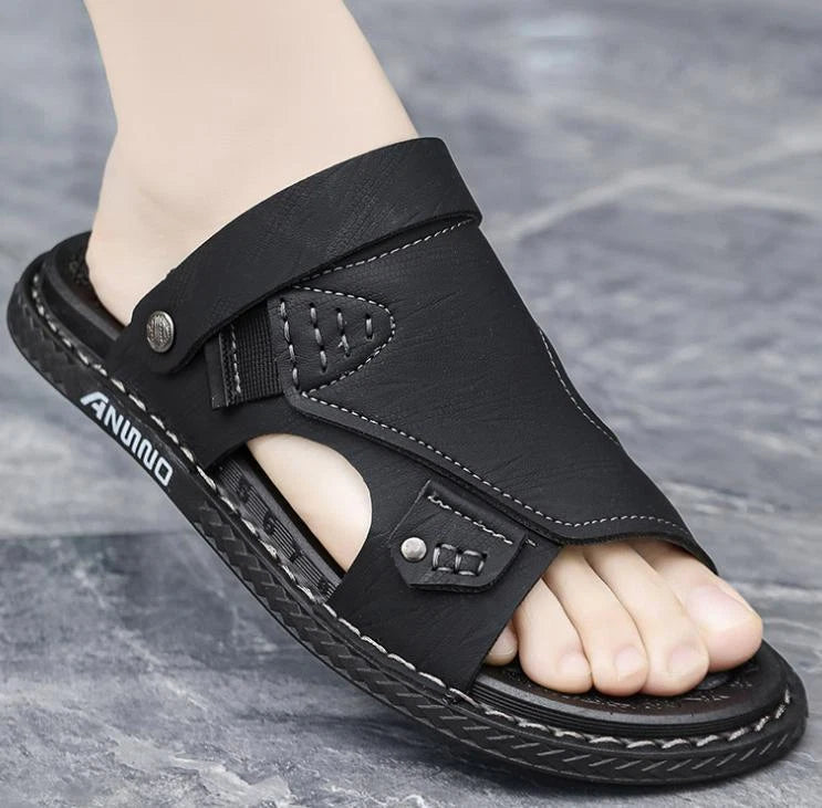 Mens Summer Peep Toe Slipper Open Back Slip On Shoes Daily Sandals Beach Summer