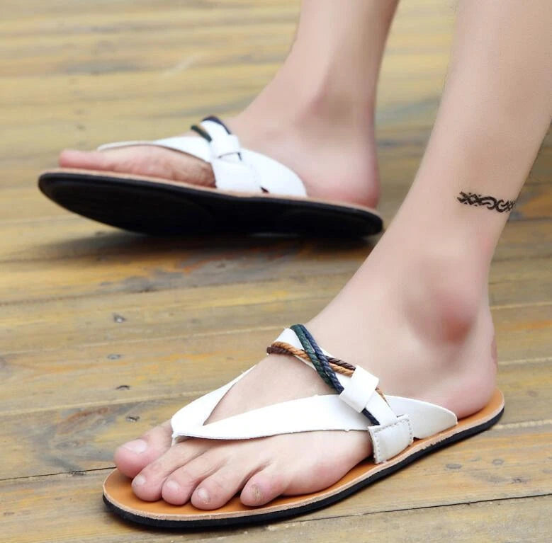 Mens Summer Clip Toe Strappy Sandals Flat Roman Shoes Beach Thong Shoes Slippers