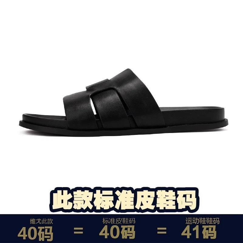 Summer New Men's Slippers Casual Breathable Beach Sandals Flat Leather Slippers