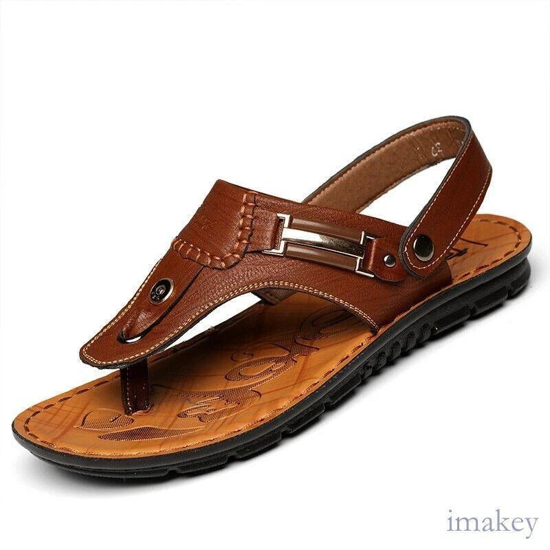 Men's Leather Clip Toe Thong Sandals Slipper Summer Beach Casual Shoes