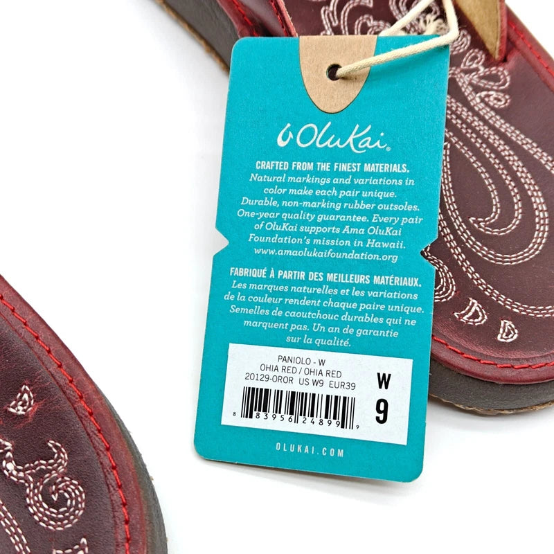 Olukai Womens 7/8/9 Paniolo Flip Flop Thong Red Leather Sandals 20129