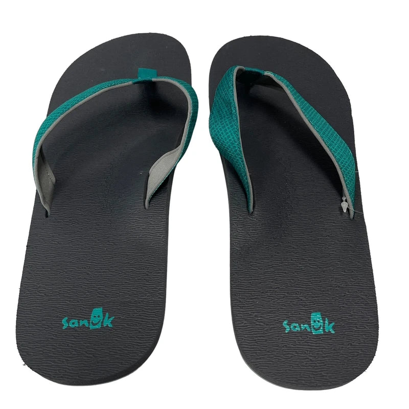 Sanuk Flip Flops Mens 14 Teal Gray Comfort Sandals Off The Grid Yoga Mat Slipper