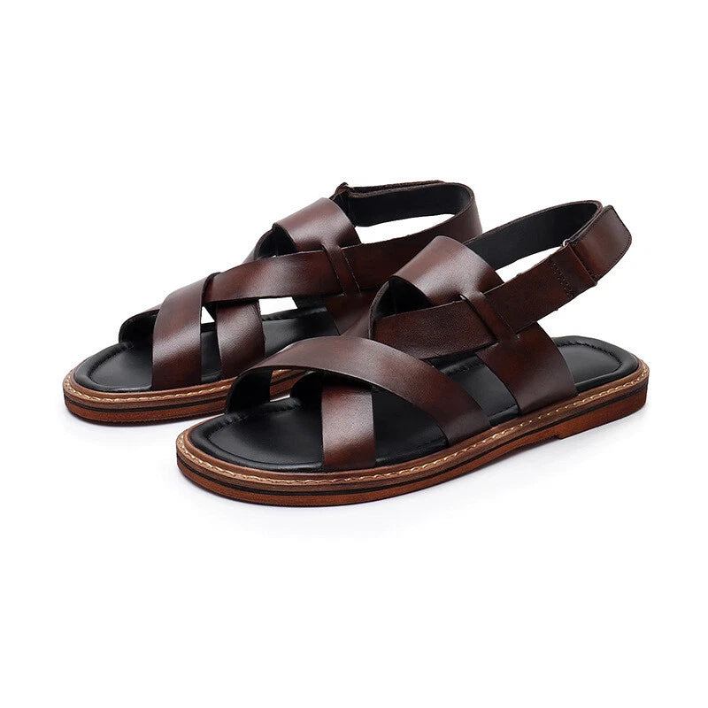Men's Sandals Casual Beach Cool Slippers Flat Bottom Breathable Roman Sandals