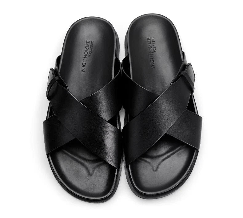 Men Cowhide Casual Slipper Summer Outdoor Breathable Genuine Leather Beach Shoes