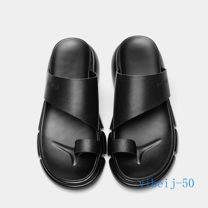 2025 Men's Sandals Shoes Slippers Leather Casual Flip Flops Platform Beach Shoes