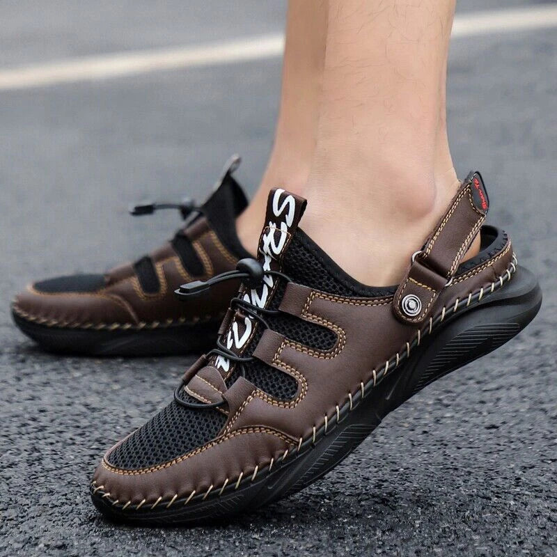Mens Sandals Leather Mesh Beach Water Slipper Rubber Classic Non-slip