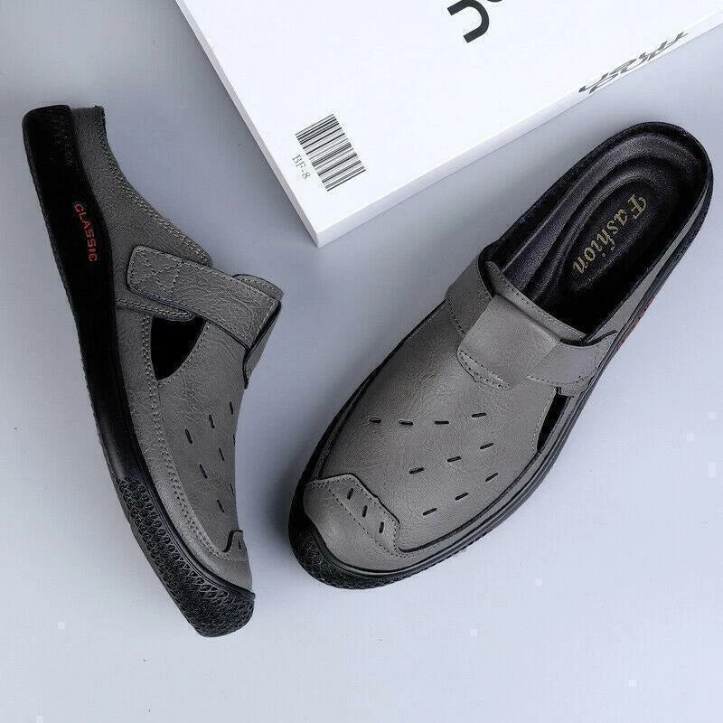 Men's Faux Leather Sandals Slip On Slippers Hollow Out Slingbacks Casual Outdoor