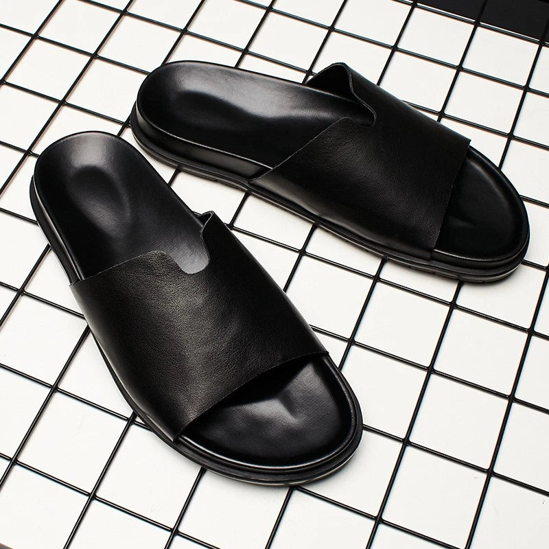 Mens Open Toe Real Leather Sandals Slipper Outdoor Beach Holiday Shoes Summer Sz
