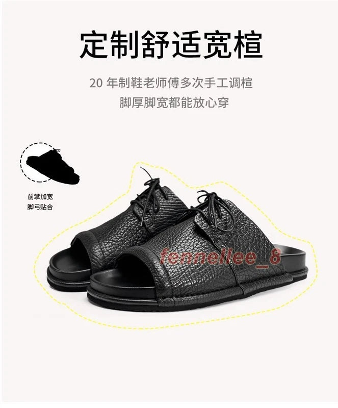 Mens Real Leather Cowhide Open Toe Casual Outdoor Beach Holiday Sandals Slippers
