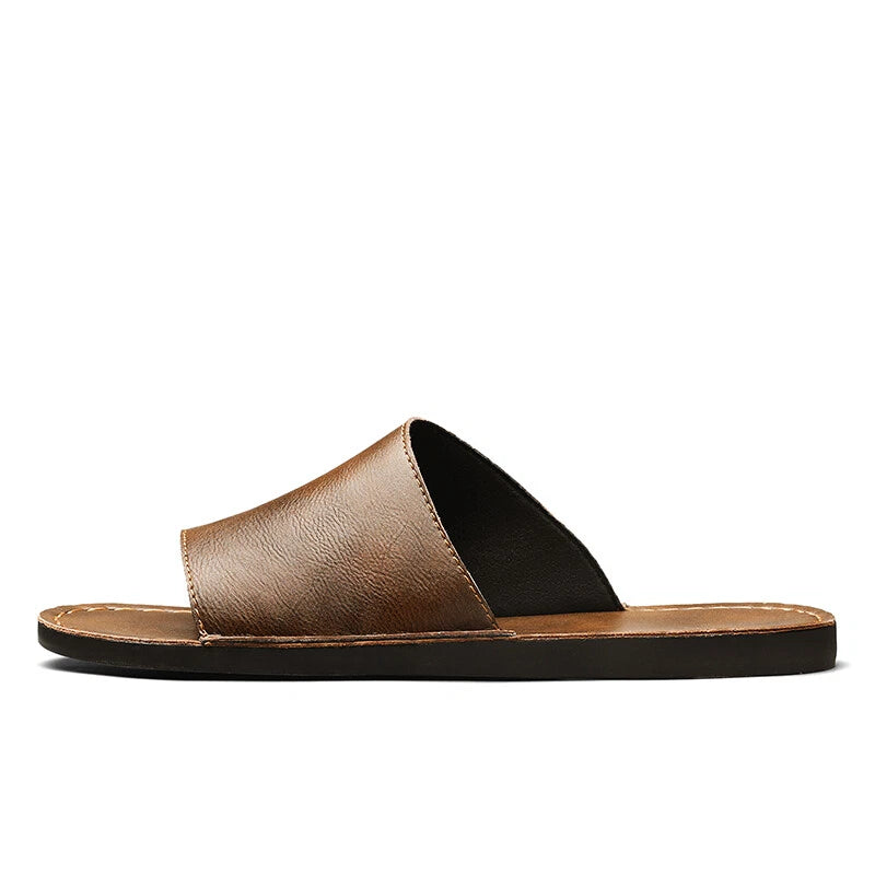 Men Casual Leather Sandals Refreshing Summer Beach Slippers Slides Outdoor Shoes