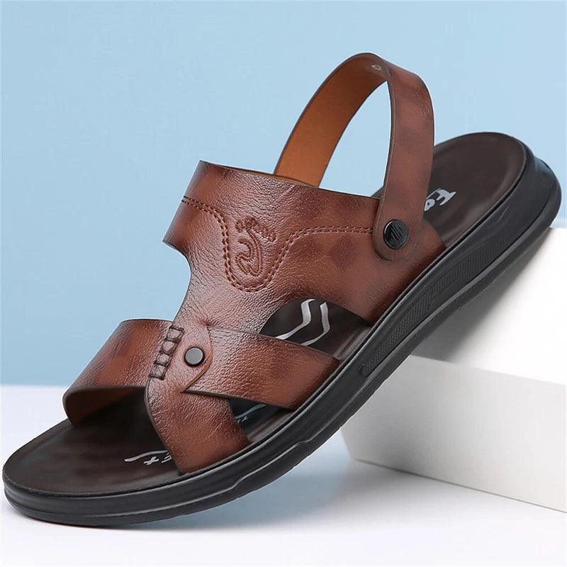 Men's Leather Slide Sandal Men's Outdoor Sports Casual Slippers Beach Sandals