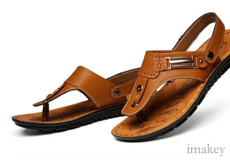 Men's Leather Clip Toe Thong Sandals Slipper Summer Beach Casual Shoes