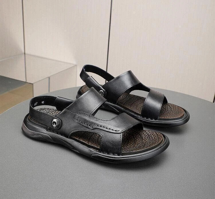 Mens Open Toe Faux Leather Hollow Out Beach Outdoor Work Sandals Casual Slippers