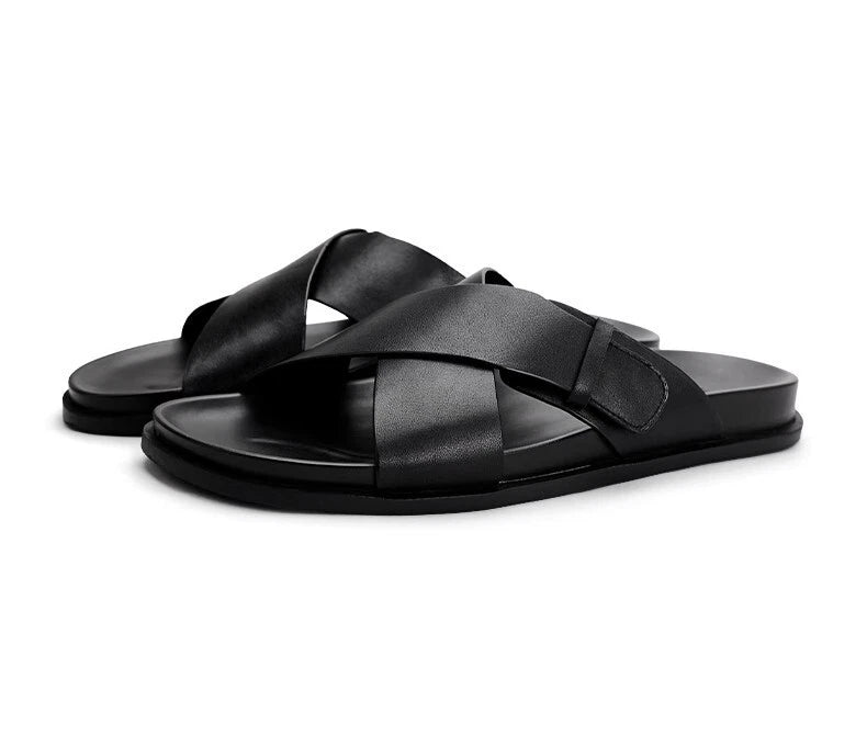 Men Cowhide Casual Slipper Summer Outdoor Breathable Genuine Leather Beach Shoes