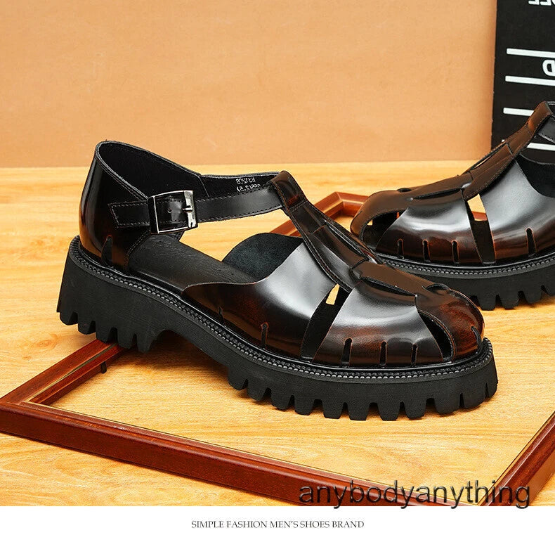 Mens Handmade Real Leather Shoes Summer Business Sandals Woven Roman Shoes Sz