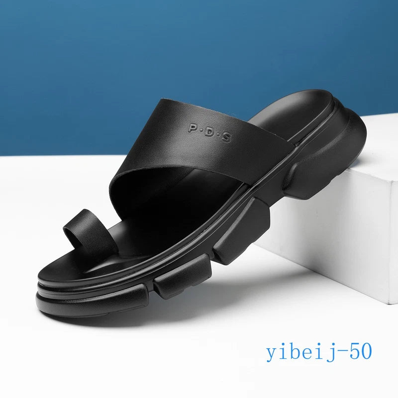 2025 Men's Sandals Shoes Slippers Leather Casual Flip Flops Platform Beach Shoes