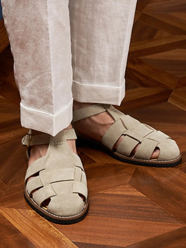 Handmade Mens  Japanese Shoes Summer Suede Buckle Roman Sandals Sz