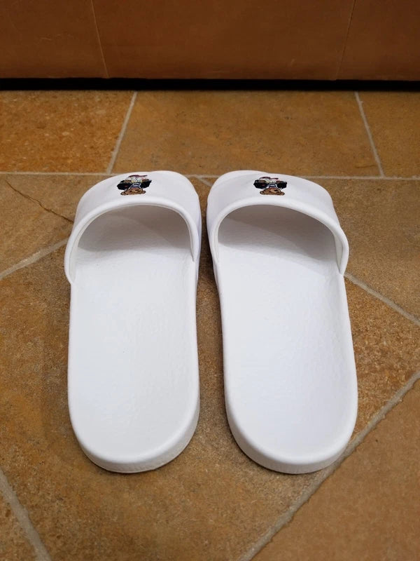 POLO Ralph Lauren Bear Logo White Beach Pool Slides Sandals Slipper Mens Size 12
