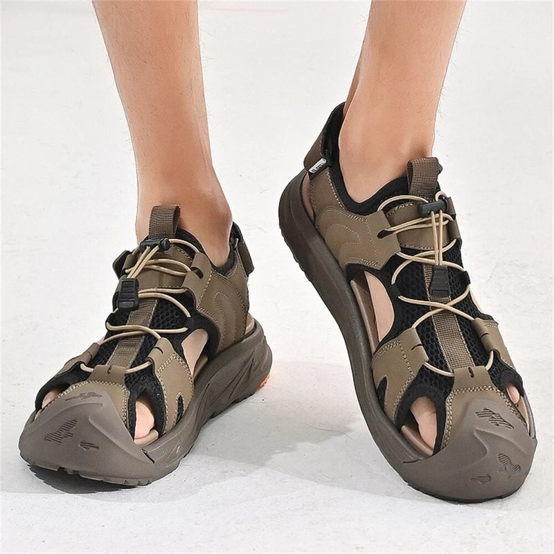 Men's Sandals Leather Hiking Slides Sport Slippers Fisherman Beach Shoes