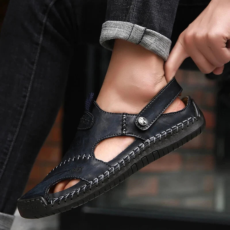 Summer Men's Leather Classic Sandals Slipper Soft Outdoor Beach Rubber Sandals