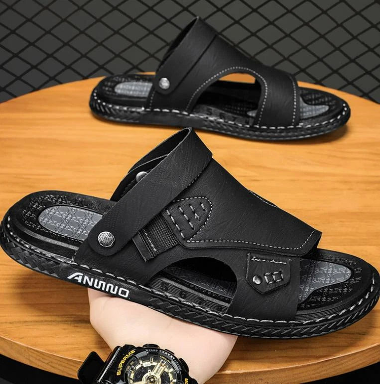 Mens Summer Peep Toe Slipper Open Back Slip On Shoes Daily Sandals Beach Summer