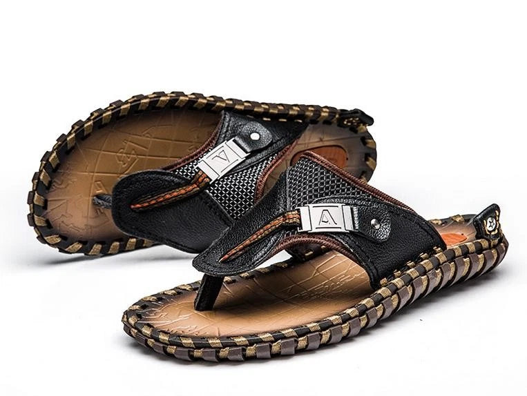 Men's Flip Flops Genuine Leather Slippers Men Beach Sandals Shoes
