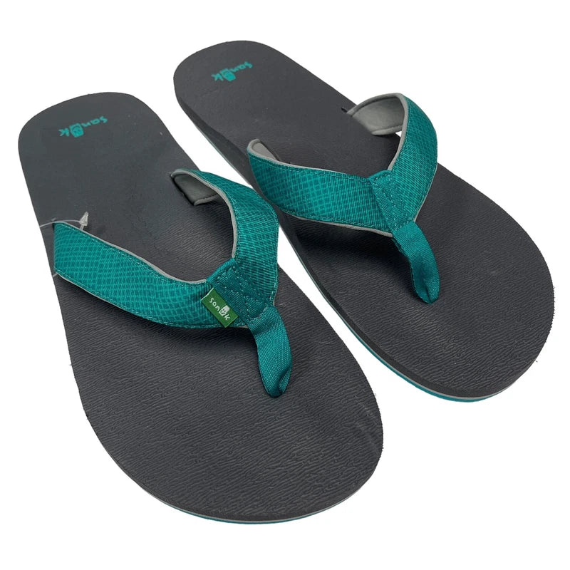 Sanuk Flip Flops Mens 14 Teal Gray Comfort Sandals Off The Grid Yoga Mat Slipper