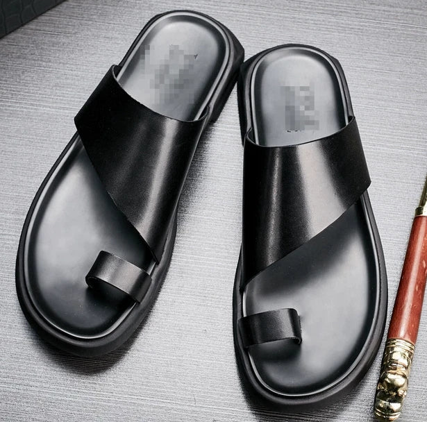 Men's Shoes Slippers Leather Casual Flip Flops Platform Sandals Beach Shoes