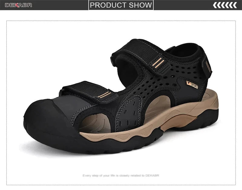 Fashion Casual Men Shoes Genuine Leather Soft Beach Sandals Breathable Slippers