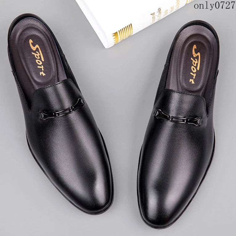 Mens Leather Breathable Sandals Pointy Toe Slip On Metal Slipper Shoes Mules Hot