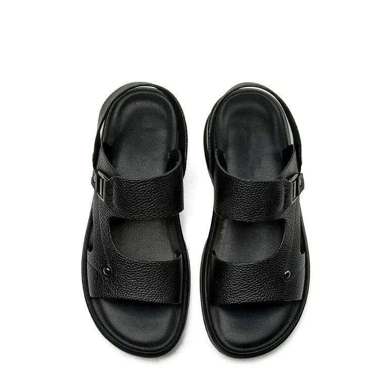 Open Toe Sandal Slingback Flats Slipper Real Leather Men Beach Shoes Roman Style