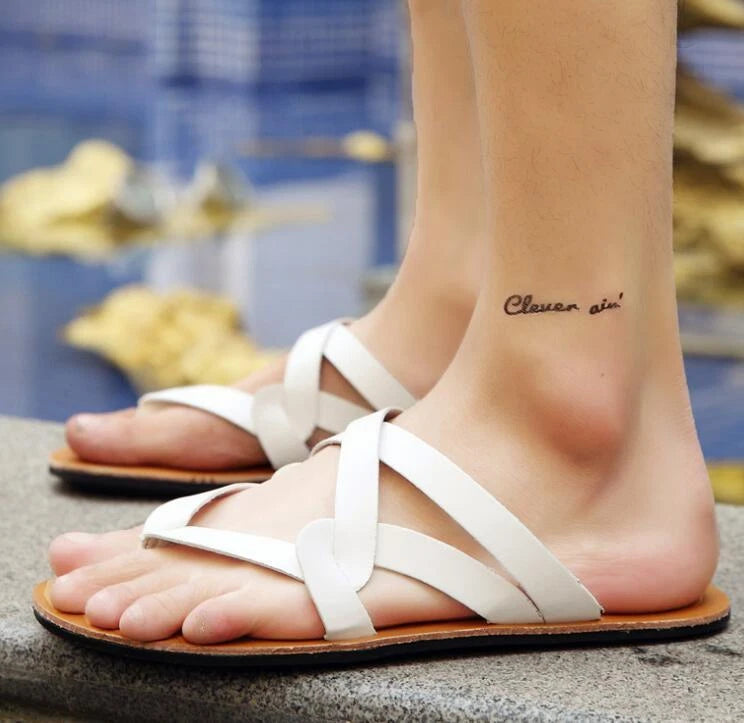 Mens Summer Clip Toe Strappy Sandals Flip Flops Flat Roman Shoes Beach Slippers