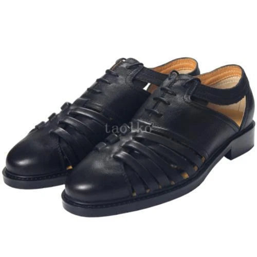 Men's Comfort Gladiators Sandals Roman Closed Toe Shoes Hollow Out Lace Up Retro