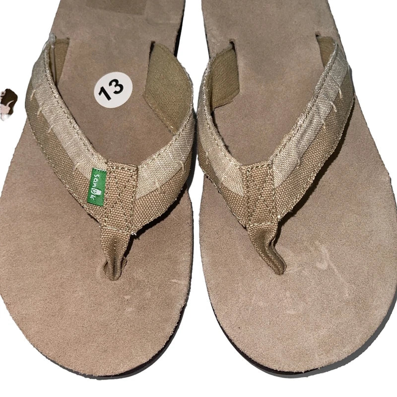Sanuk Flip Flops Mens Brown Suede Leather Canvas Comfort Slipper Sandals Dr Fray