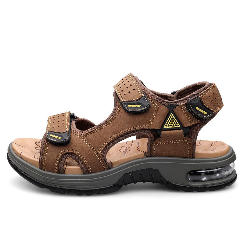 Leather Casual Sandals Slippers Open Toe Men's Breathable Lace Up Beach Outdoor
