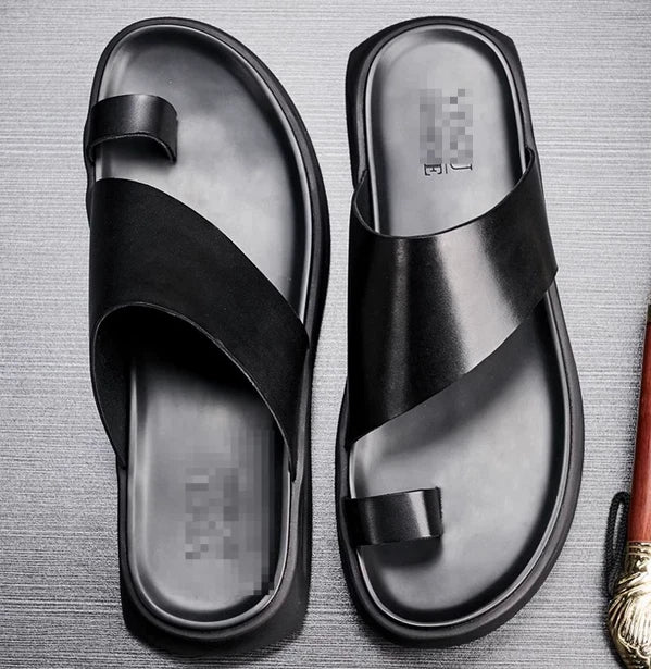 Men's Shoes Slippers Leather Casual Flip Flops Platform Sandals Beach Shoes