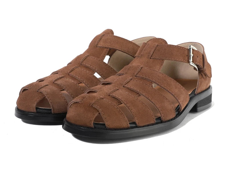 Firenze Atelier Men's Brown Suede Summer Closed Toe Fisherman Sandals Slippers