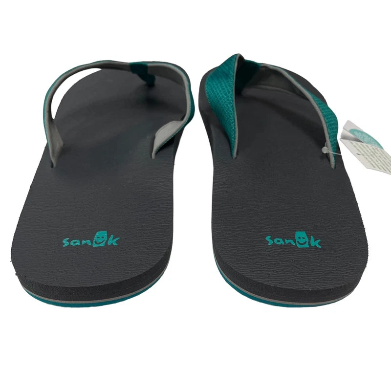 Sanuk Flip Flops Mens 14 Teal Gray Comfort Sandals Off The Grid Yoga Mat Slipper