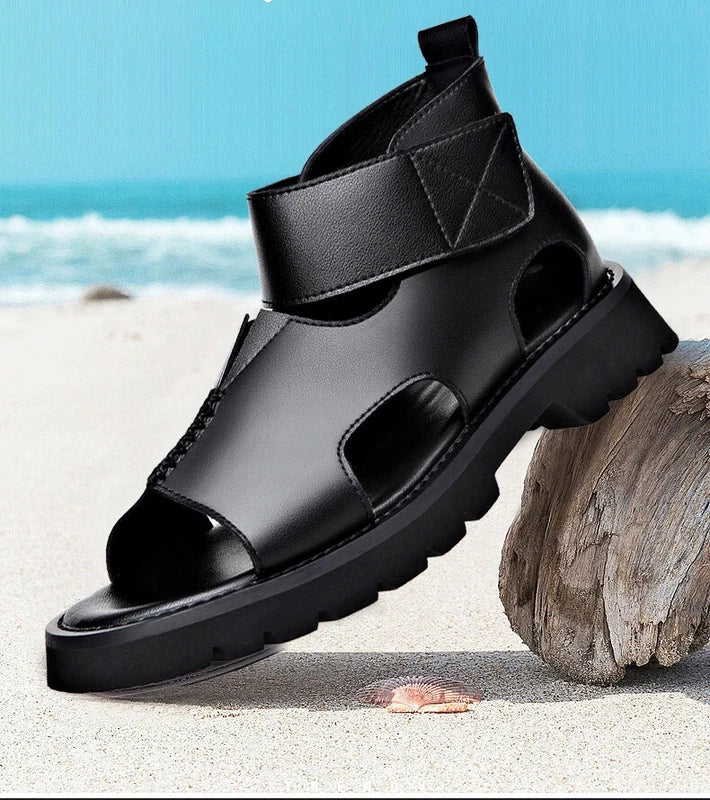Men Leather Sandals Summer Breathable Roman Beach Shoes Light Soft Sole Slippers