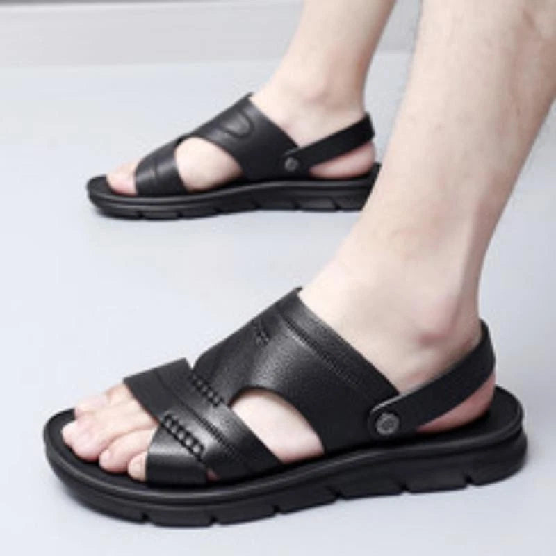 Mens Faux Leather Open Toe Breathable Sandals Fashion Beach Casual Slippers 2025
