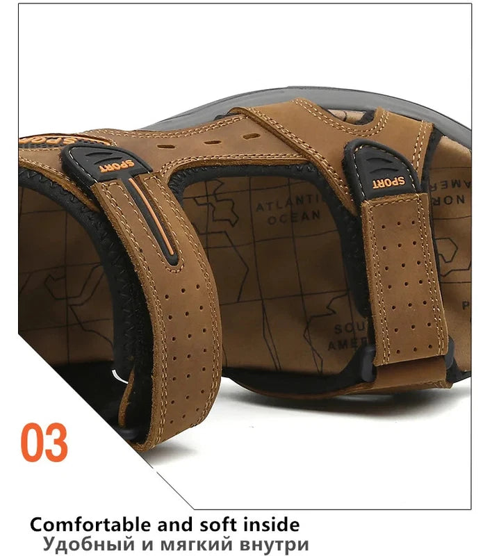 Summer Men's Shoes Soft Breathable Sandals Leather Outdoor Beach Comfy Slippers